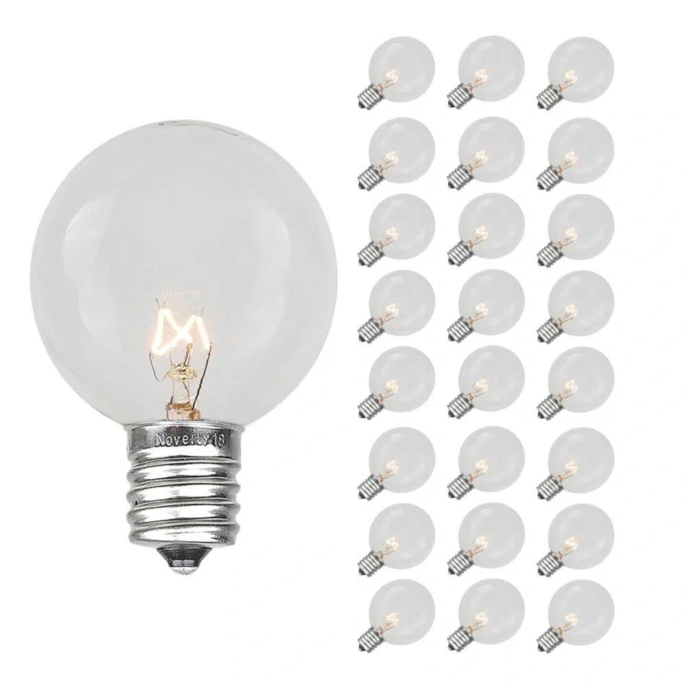 Novelty Lights Incandescent G50 Globe Outdoor Clear Bulbs 7 Watt Lights, 25 Pack